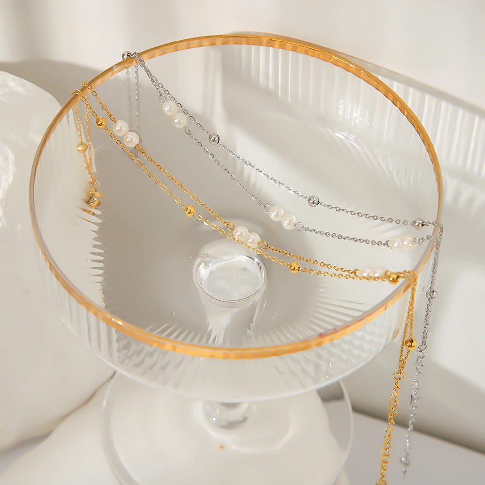 Double-Layered Pearl Anklet – Multi-Strand Women's Anklet in a Creative Boho Design