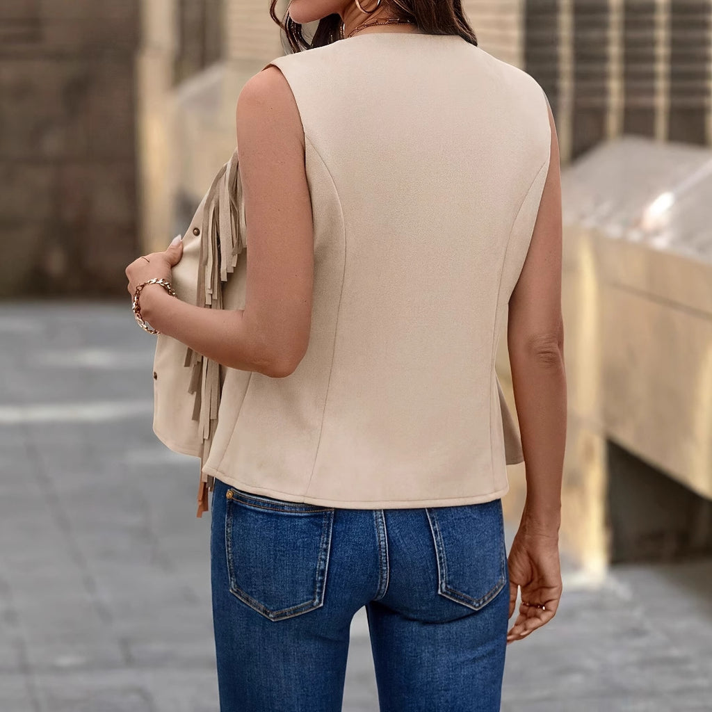 Damen Fransen Wildlederweste | Boho Western Style Weste
