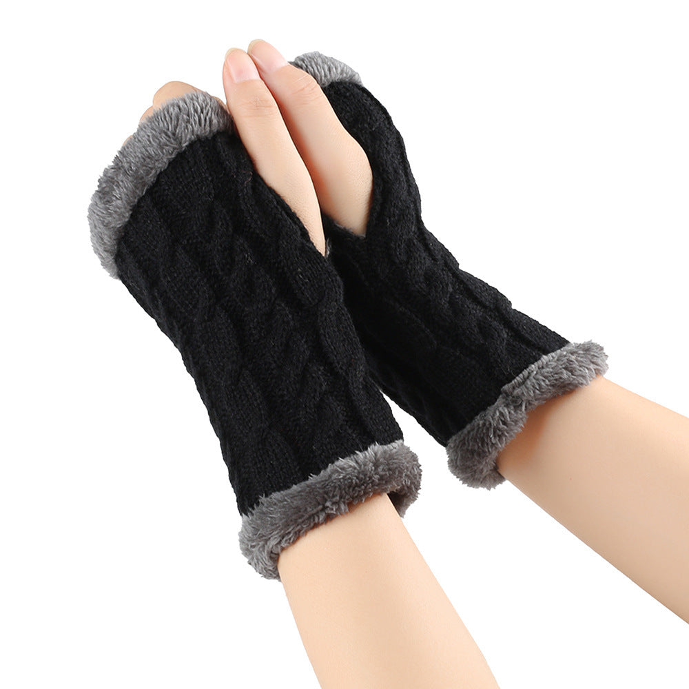 Women's Winter Knitted Fingerless Gloves – Plush Fleece Warm
