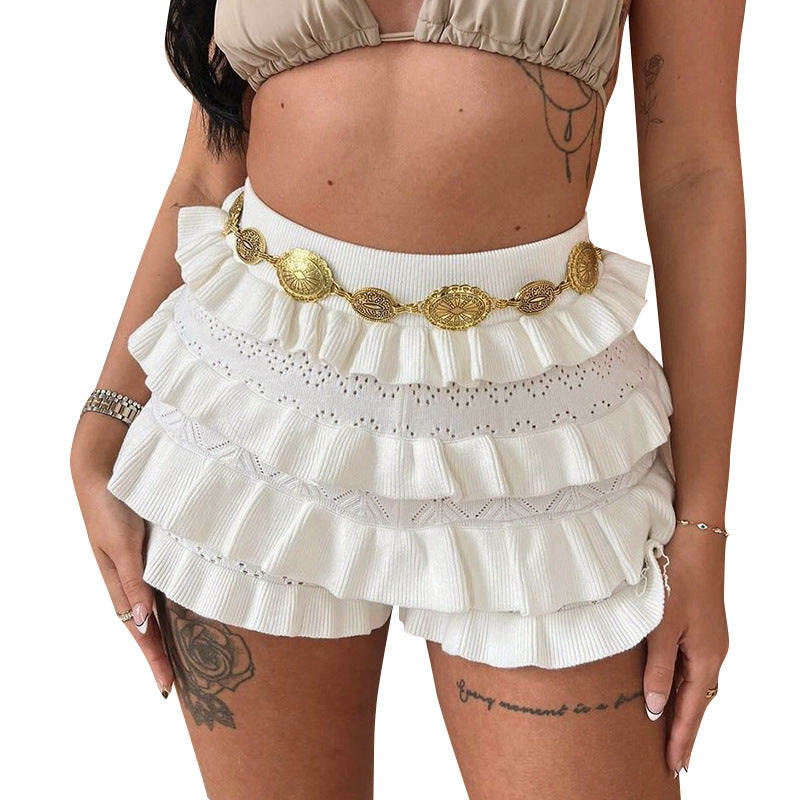 Women's High Waisted Ruffle Shorts – Elegant Knitted Summer Trousers