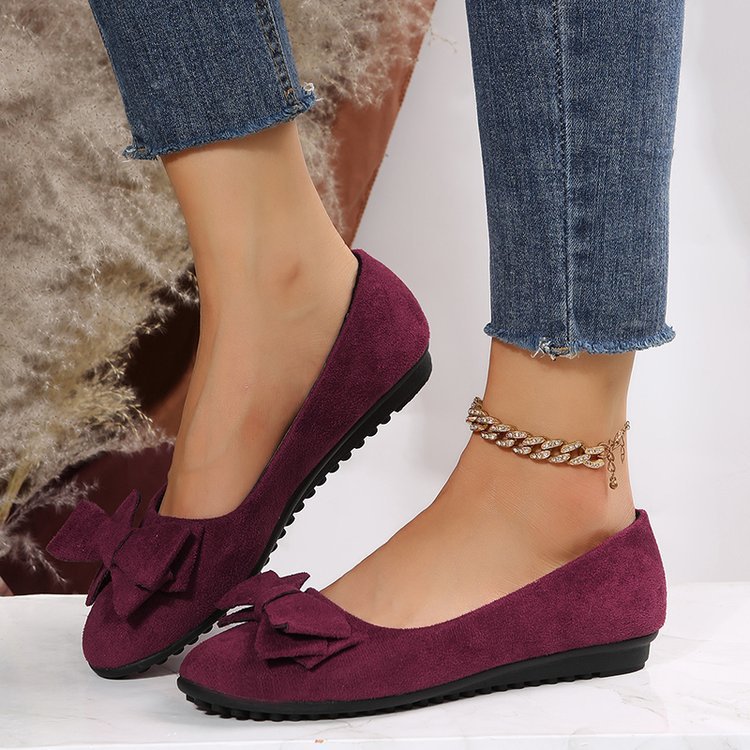 Damen Ballerina Schleife bequem | Slip-On Flats elegant Alltag