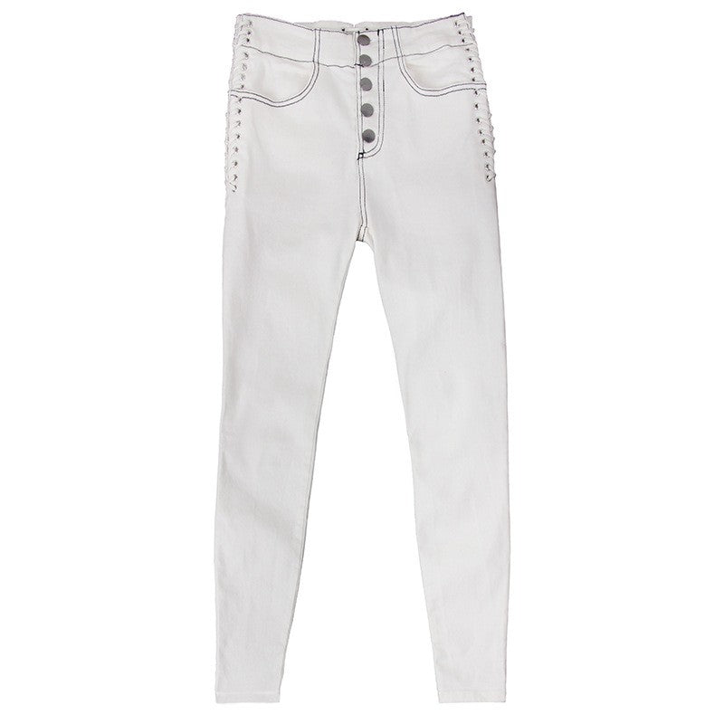 Damen Weiße Jeans | Vielseitige Casual Hose mit Kordelzug
