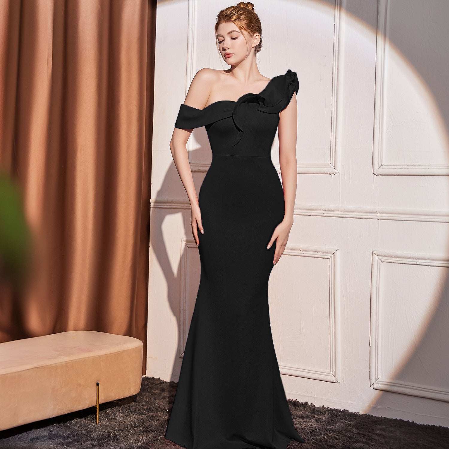 Luxury One-Shoulder Evening Dress | Elegant Maxi Dress with Slit