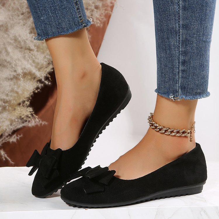 Damen Ballerina Schleife bequem | Slip-On Flats elegant Alltag