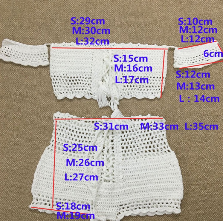 Damen Strick Bikini | Off Shoulder High Waist Swimwear