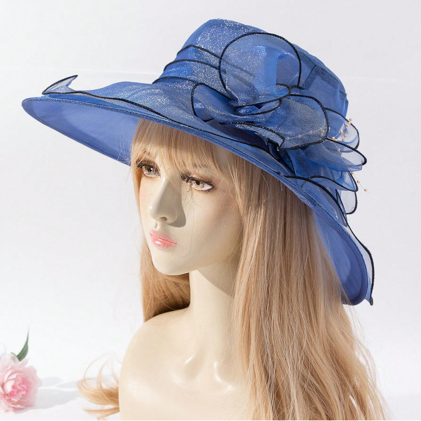 Elegant Chiffon Bucket Hat with Flowers – Lightweight Sun Protection Hat