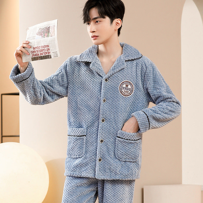 Herren Flanell Pyjama | Winter Schlafanzug Warm | Cardigan