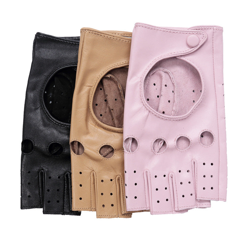Damen Leder Halbfingerhandschuhe | Fashion Biker Handschuhe