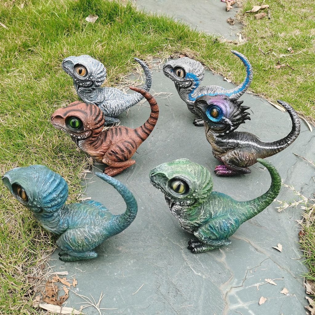 Niedliche Dinosaurier Gartenfigur – Realistische Velociraptor Resin Deko