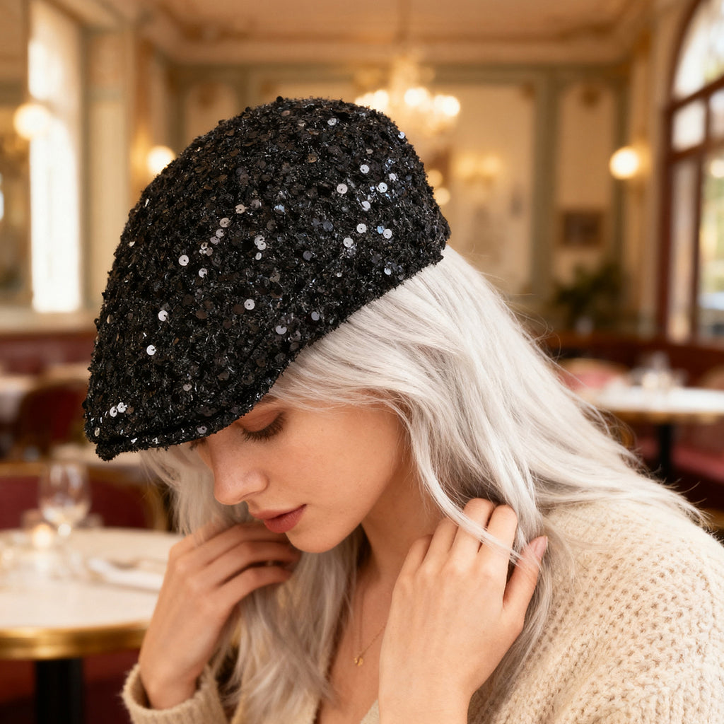 Elegant Ladies' Hat with Sequins – Shimmering Floral Brim