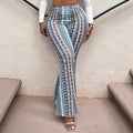 Women's Ethnic Flare Trousers with Print – High Waist Flared Trend Trousers