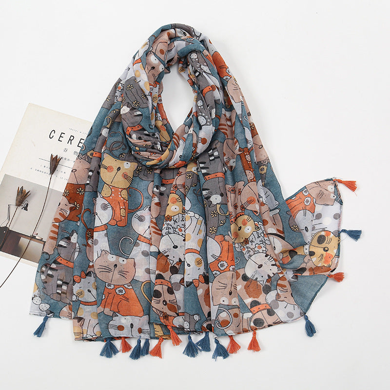 Women's Voile Scarf with Tassels Lightweight Elegant Summer Shawl