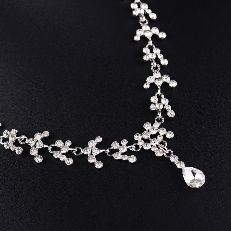 Elegant Teardrop Zirconia Bridal Jewelry Set in Korean Design – Necklace & Earrings