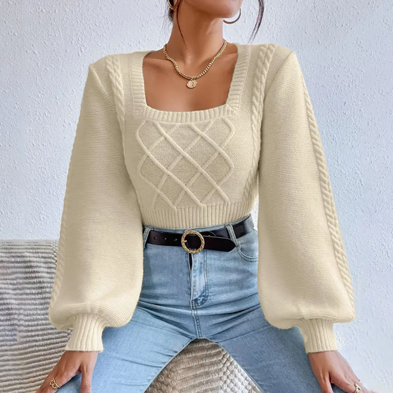 Damen Strickpullover | Eleganter Pullover mit Square Collar