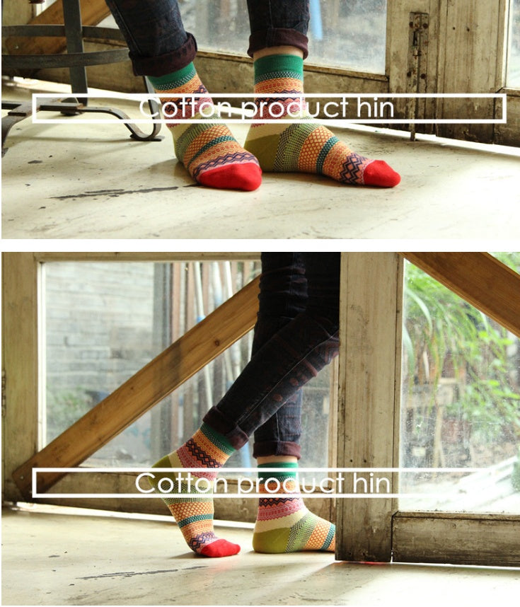 Women's Vintage Ethnic Socks | Striped Cotton Tube Socks