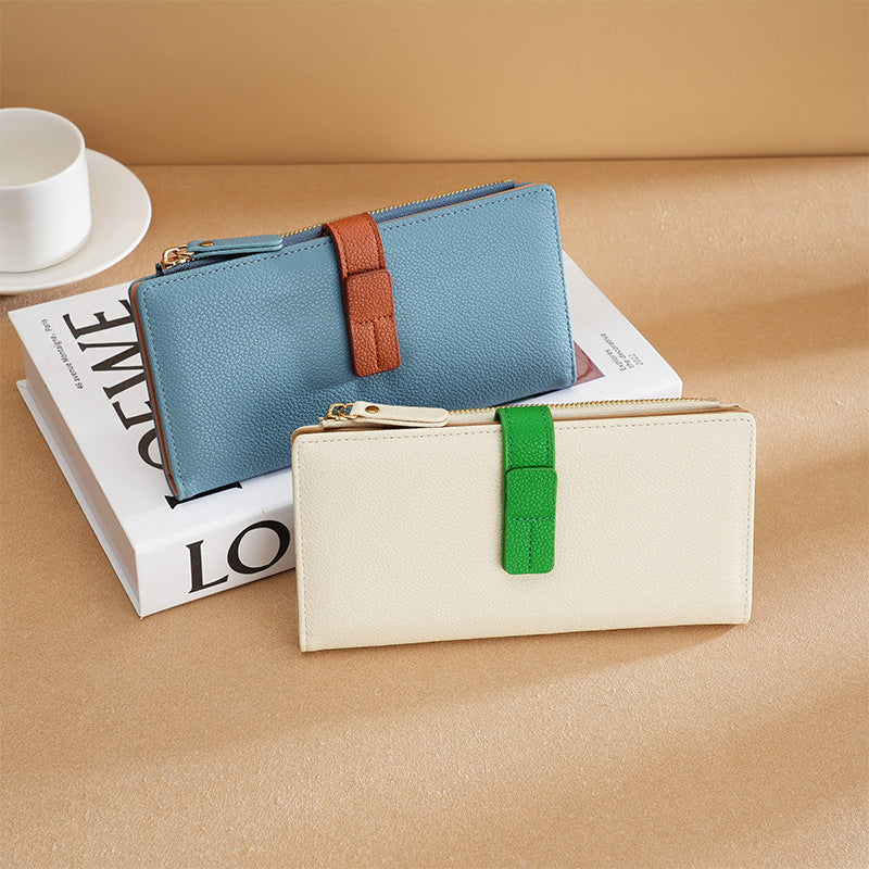 Women's long wallet with many card slots, zipper, elegant