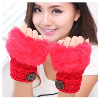 Damen Fingerlose Strickhandschuhe – Kunstkaninchenfell Warm