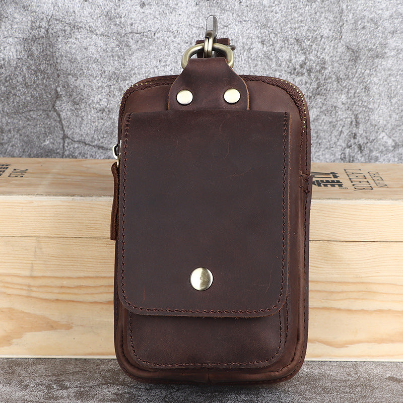 Men's Leather Vintage Belt Bag | Genuine Leather Cell Phone Hip Bag