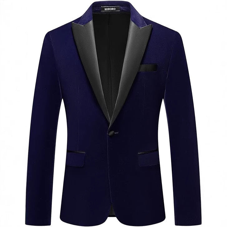 Men's Velvet Blazer with Lapel Collar – Elegant One-Button Suit Jacket