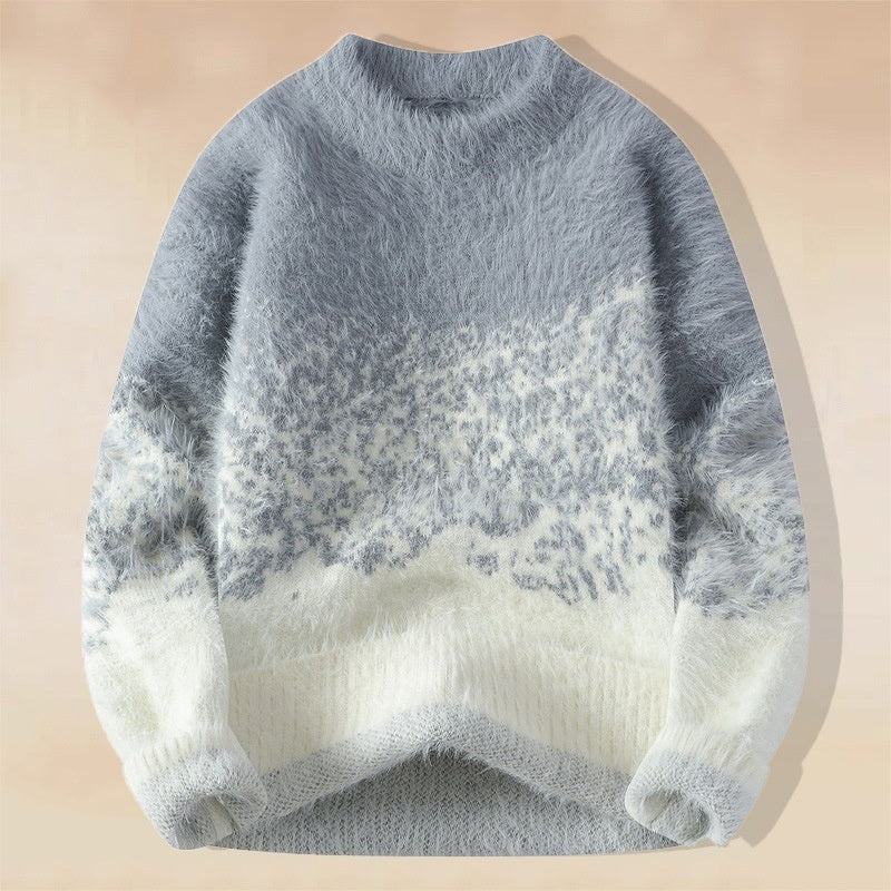 Herren Mink Fleece Pullover – Farbverlauf Strick Sweater Warm