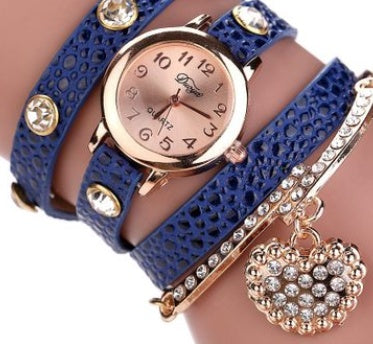 Branded watch with lychee diamond pendant and PU strap