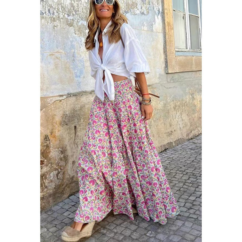 Kreativer Maxirock mit Print – Lockerer Damen Swing Rock im Boho Stil
