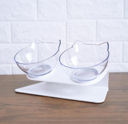 Slanted cat food bowl | Transparent cat ear design bowl
