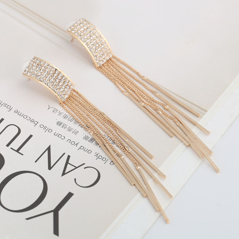 Long Crystal Tassel Earrings – Glamorous Dangle Earrings for Women