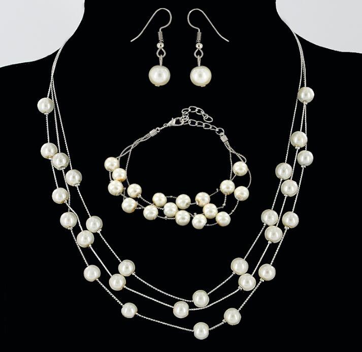 Elegantes Perlen Schmuckset für Braut & Brautjungfer – Halskette, Ohrringe & Armband