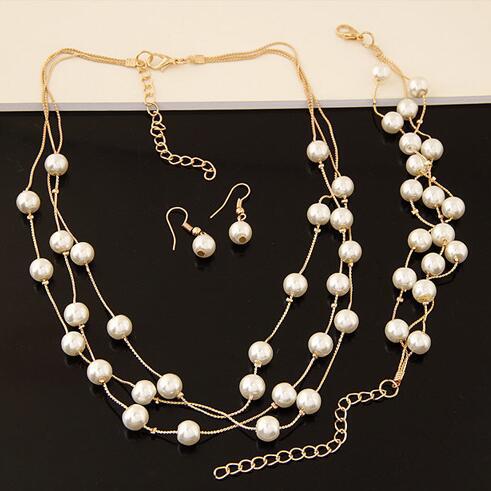 Elegantes Perlen Schmuckset für Braut & Brautjungfer – Halskette, Ohrringe & Armband