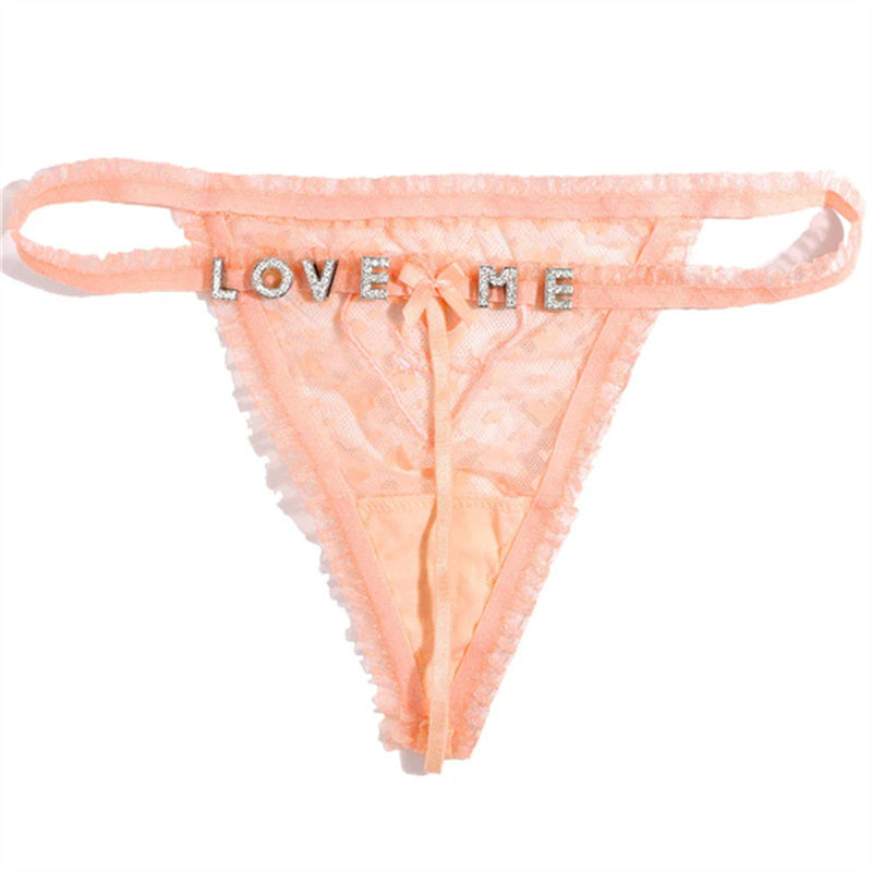Sexy Lace Thong with Rhinestones | Transparent Mesh Thong