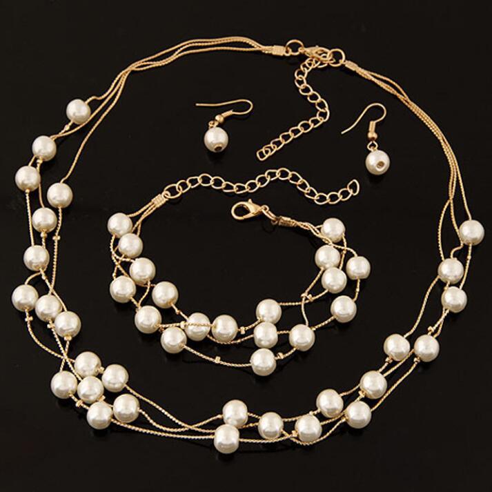 Elegantes Perlen Schmuckset für Braut & Brautjungfer – Halskette, Ohrringe & Armband