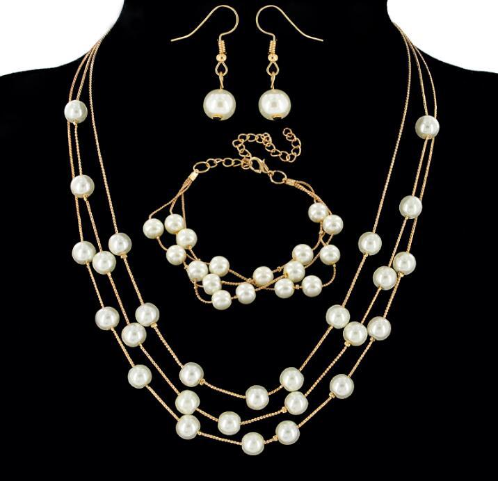 Elegantes Perlen Schmuckset für Braut & Brautjungfer – Halskette, Ohrringe & Armband