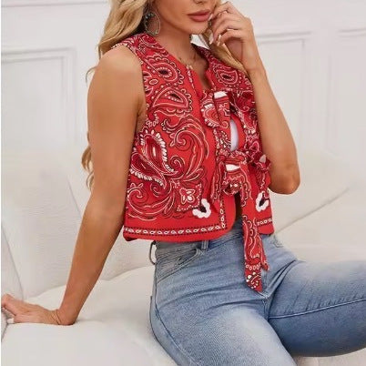 Damen Batik Baumwollweste – Rundhals, Locker & Modern Casual