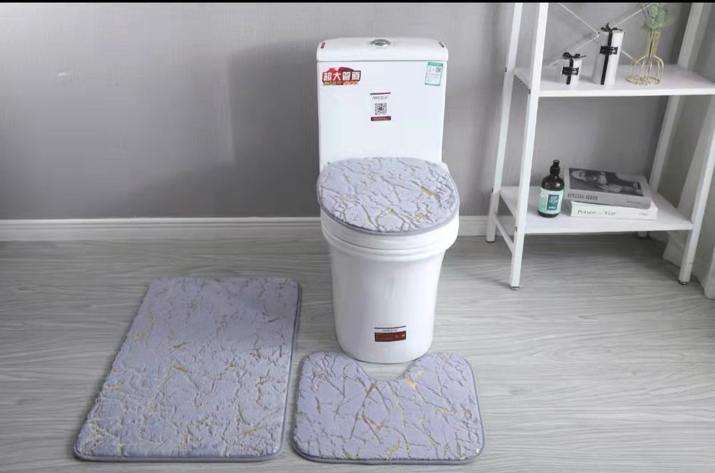 3-piece bath mat set | Toilet mat set non-slip absorbent