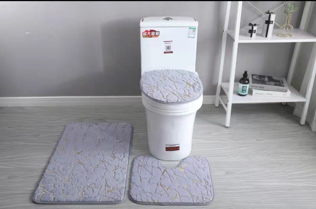 3 teiliges Badmatten Set | WC Garnitur rutschfest saugfähig