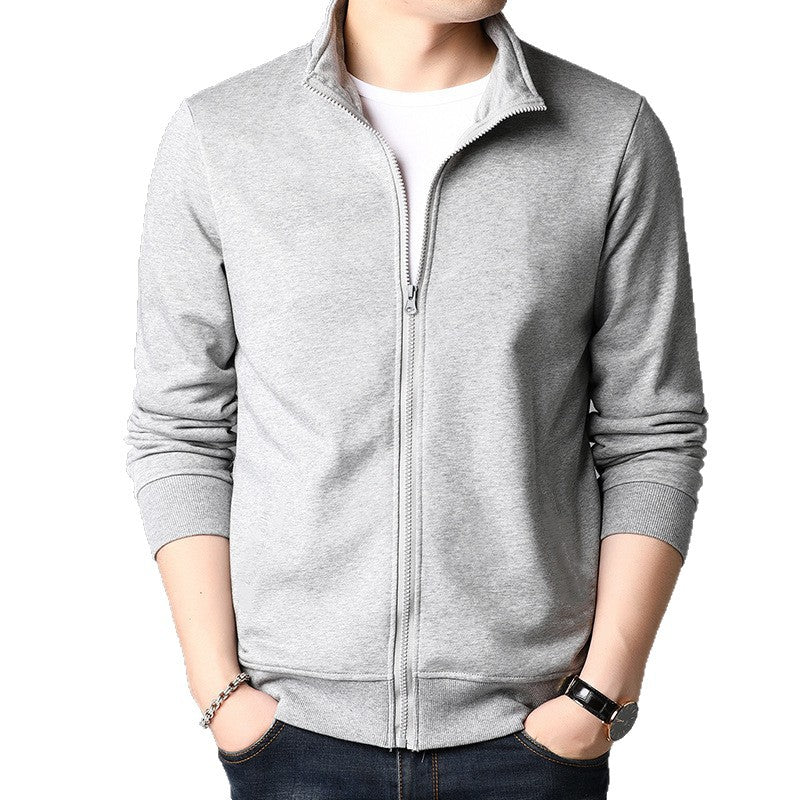 Men's Spring Jacket with Zipper – Solid Color Casual Jacket