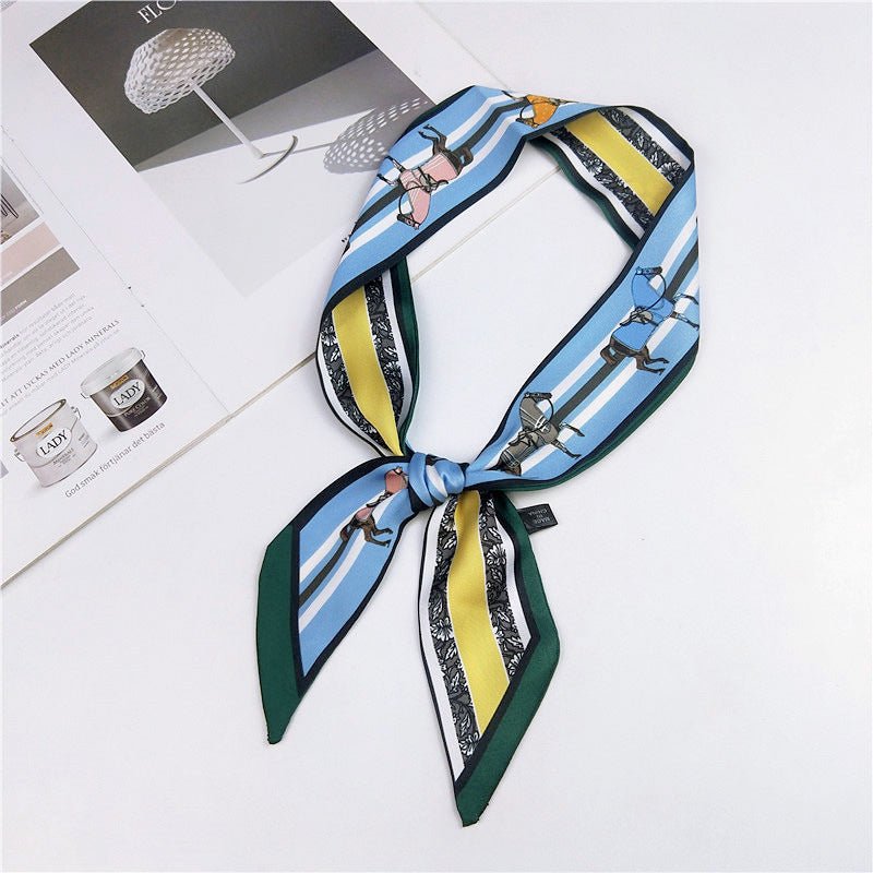 Narrow Women's Silk Scarf Thin Elegant Neckerchief Versatile