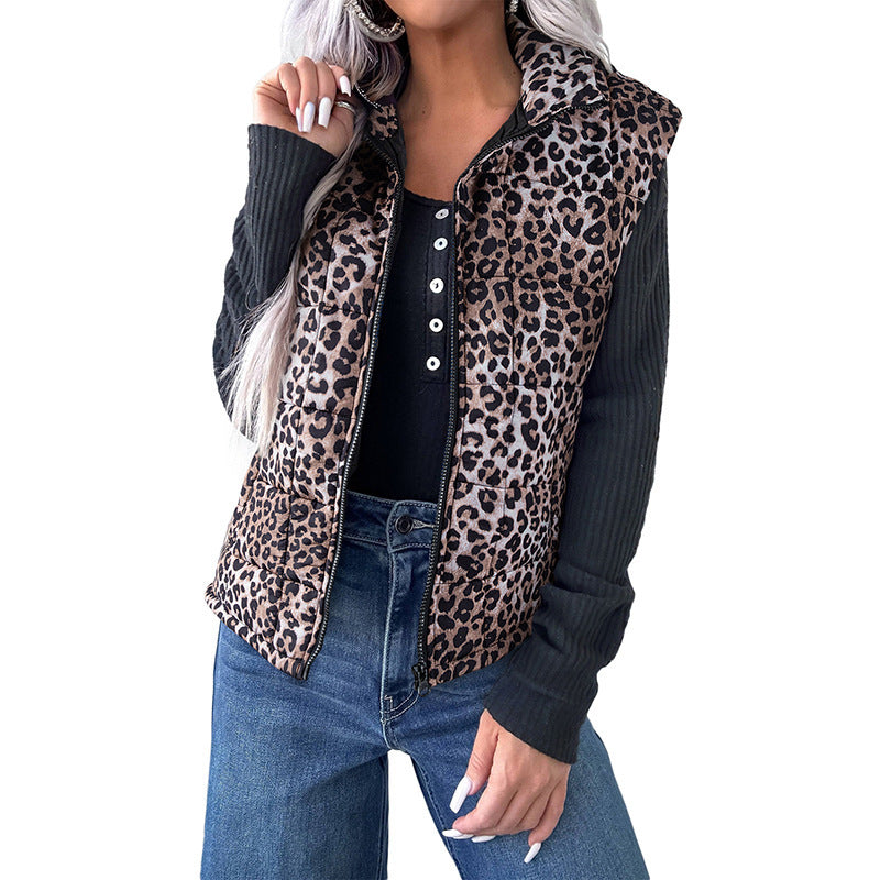 Damen Baumwollweste Leopard – Warm, Stylisch & Trendbewusst