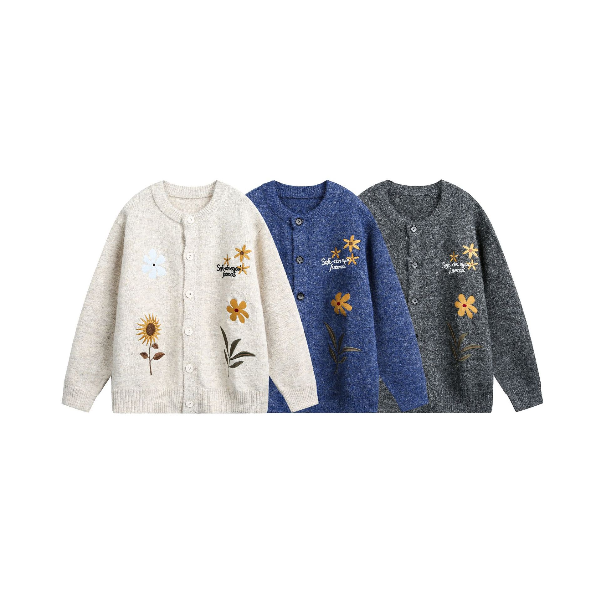 Women's Knitted Cardigan with Floral Embroidery – Retro Preppy Style
