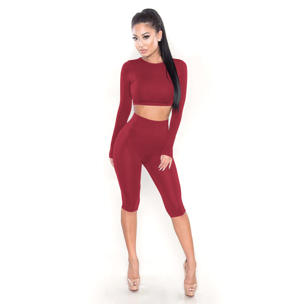 Women's Yoga Set Long Sleeve – High Waist Shorts Fitness Two-Piece
