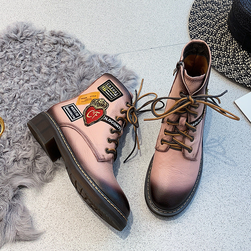 Rosa Damen Stiefeletten | Modische Boots mit Keilabsatz