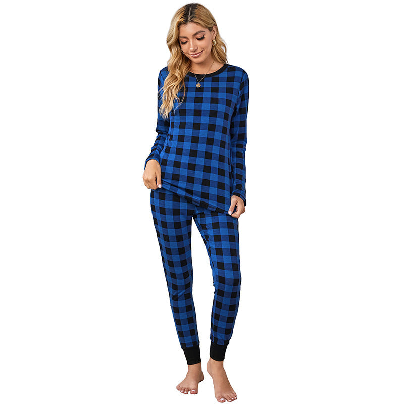 Women's Checked Pyjama Set – Long Sleeve Top & Trousers Homewear
