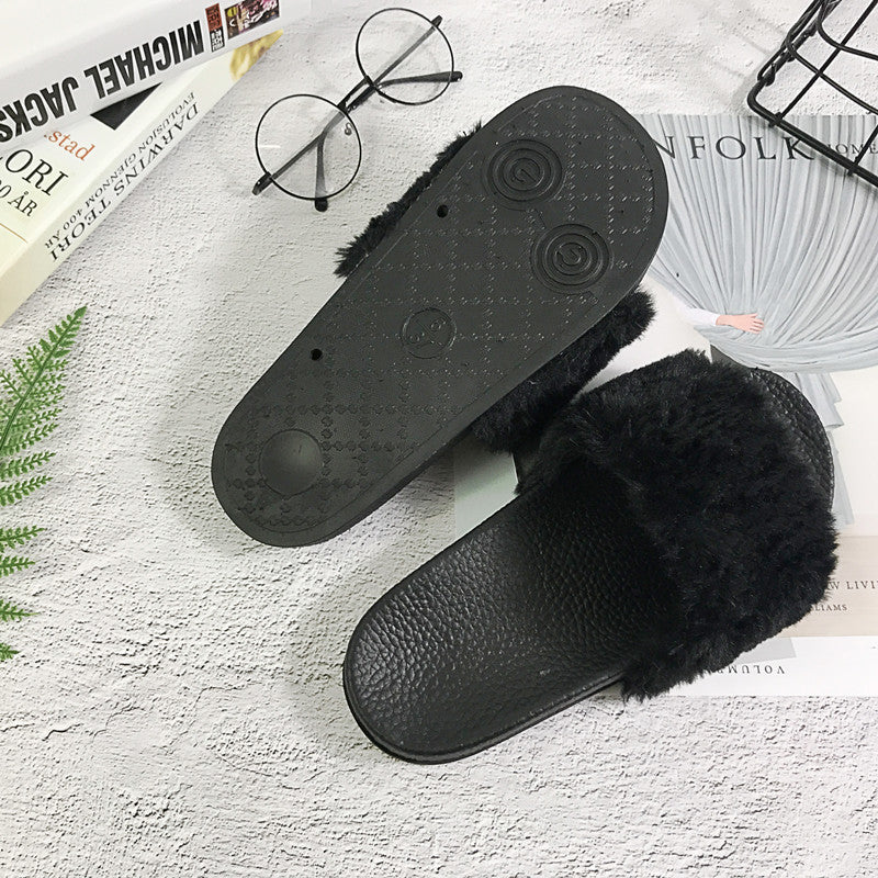 Women's Fur Slippers Korean Style | Fluffy Indoor Sandals