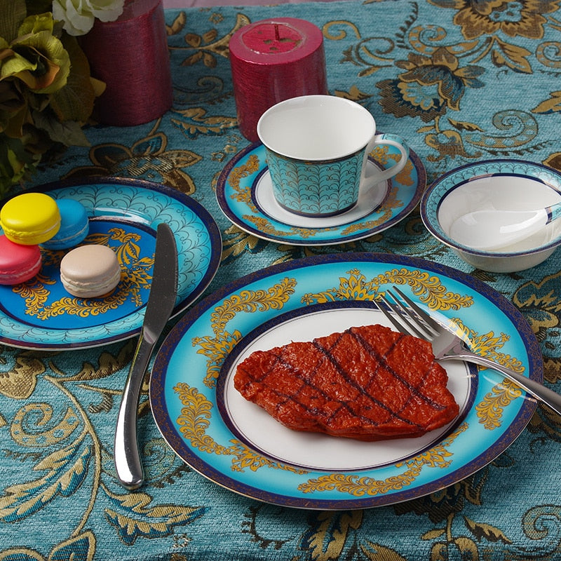 Steak Plate Set Ceramic | Elegant Dinnerware for BBQ & Dinner