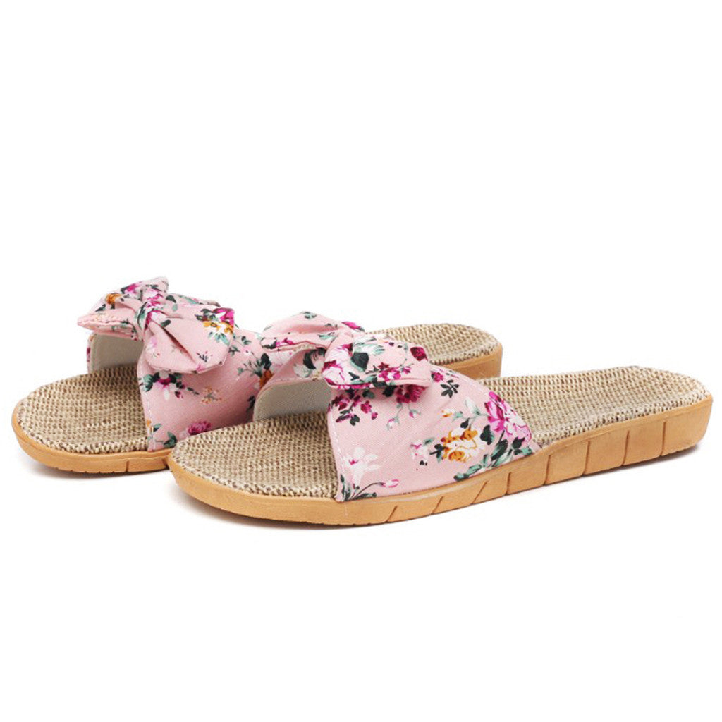 Women's Linen Slippers | Elegant Loafers with Bow