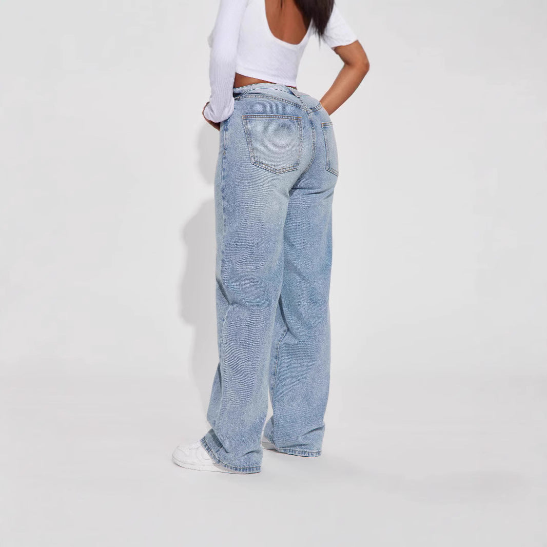 Women's High Waist Straight Leg Jeans Light Blue – Euro Style Denim