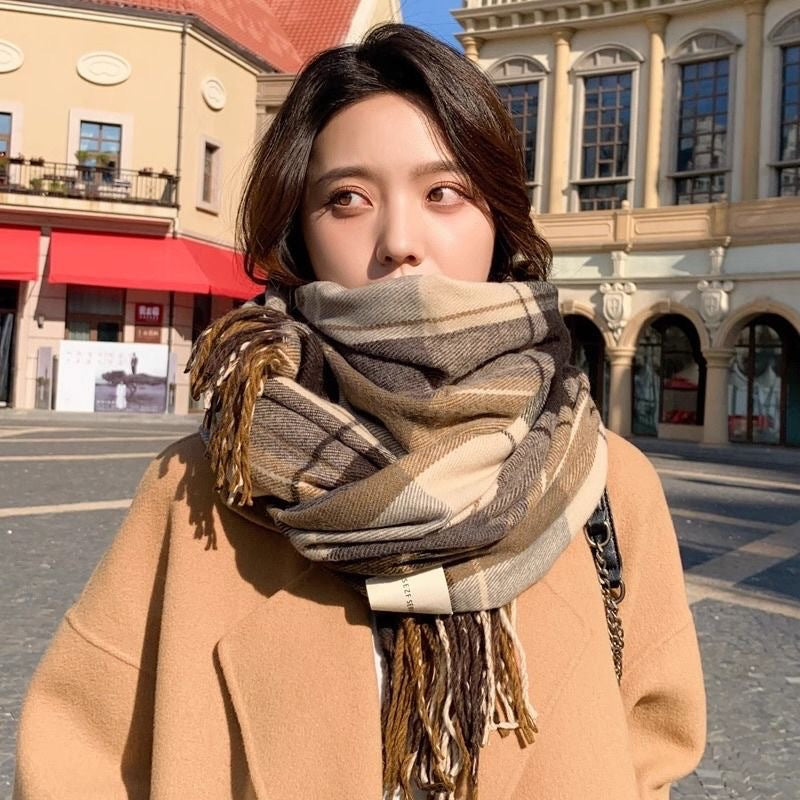 Women's Plaid Scarf Winter Warm Long Soft Thick Scarf Elegant