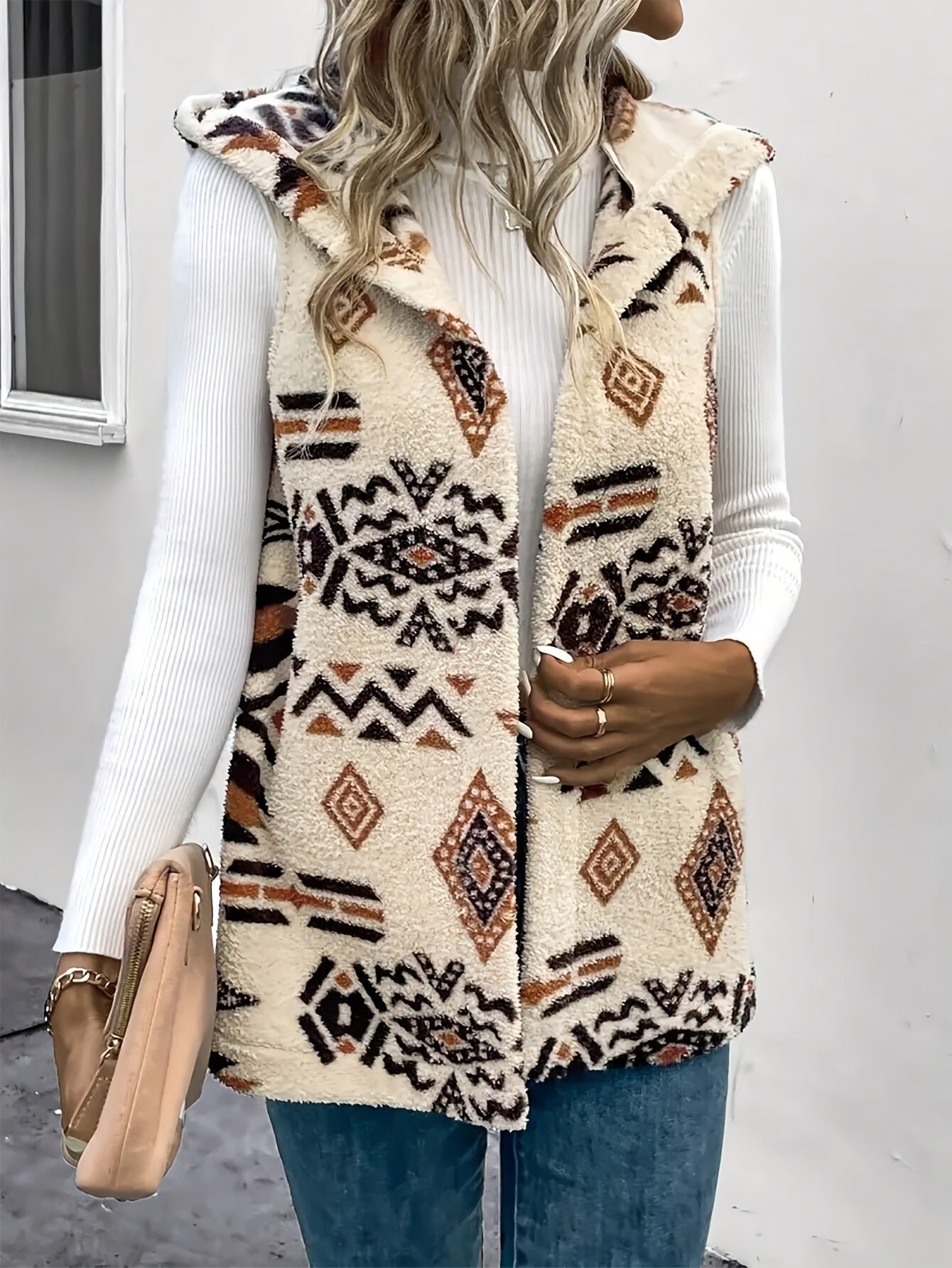 Damen Wende-Kapuzenweste mit Print – Beidseitig Tragbar & Stylisch