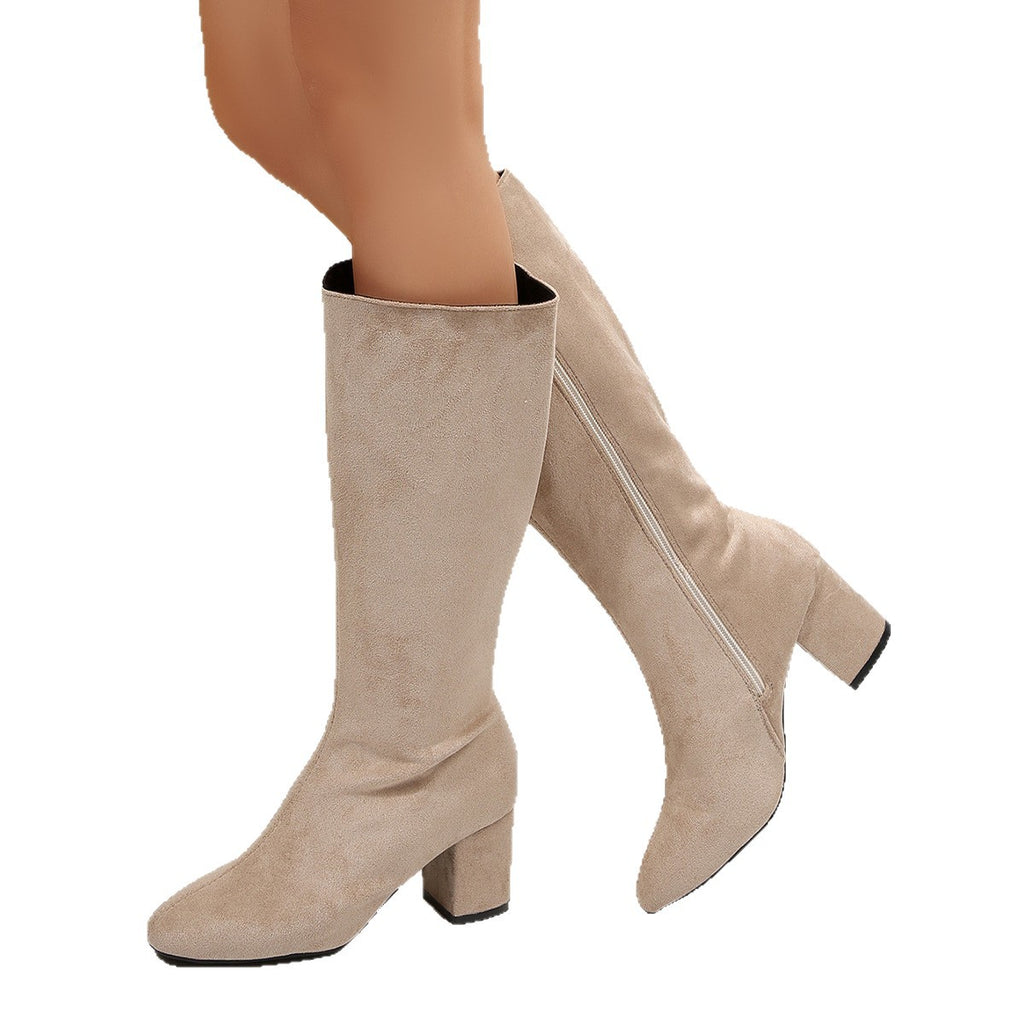 Women's Over-the-Knee Boots with Block Heel – Elegant Side Zip Boots